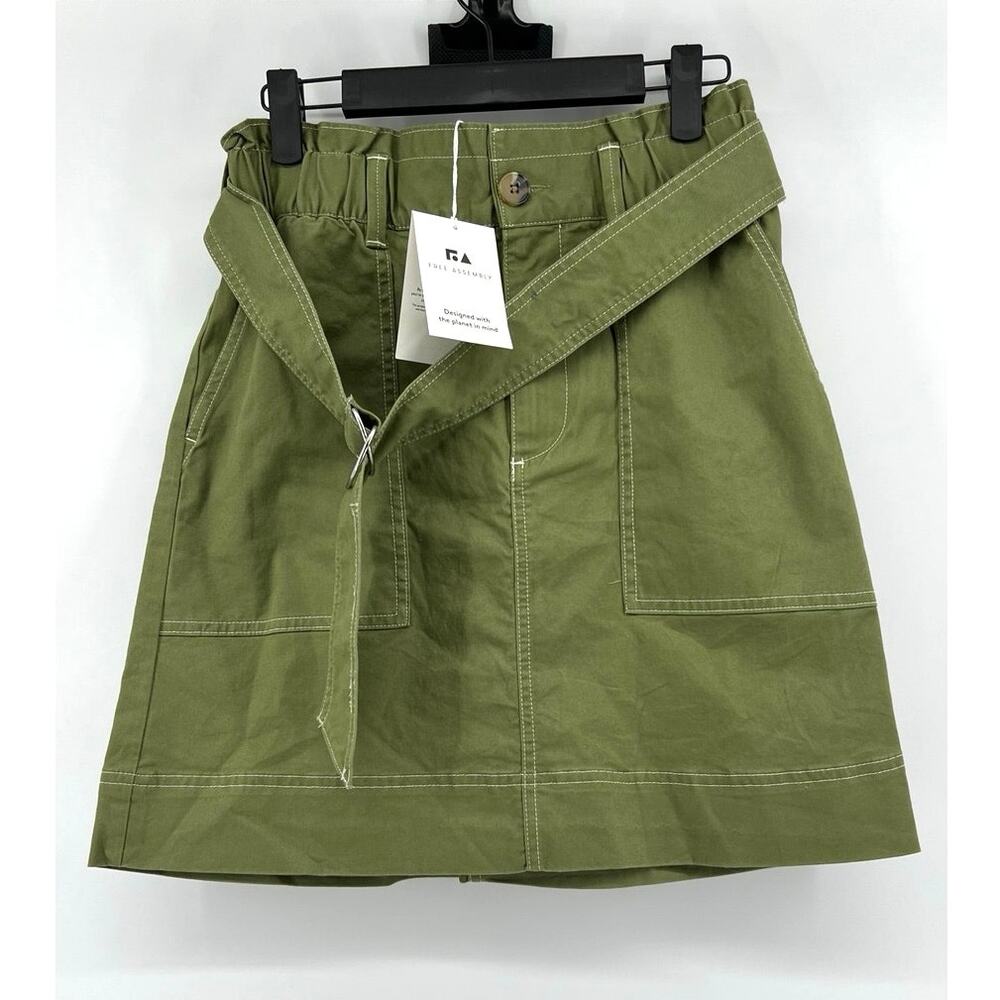 NWT Free Assembly Women's Paperbag Mini Skirt Size XS Olive Green
